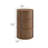 Clement Walnut Round Pedestal Stand Storage Table With Sliding Tambour Doors - Ornate Home