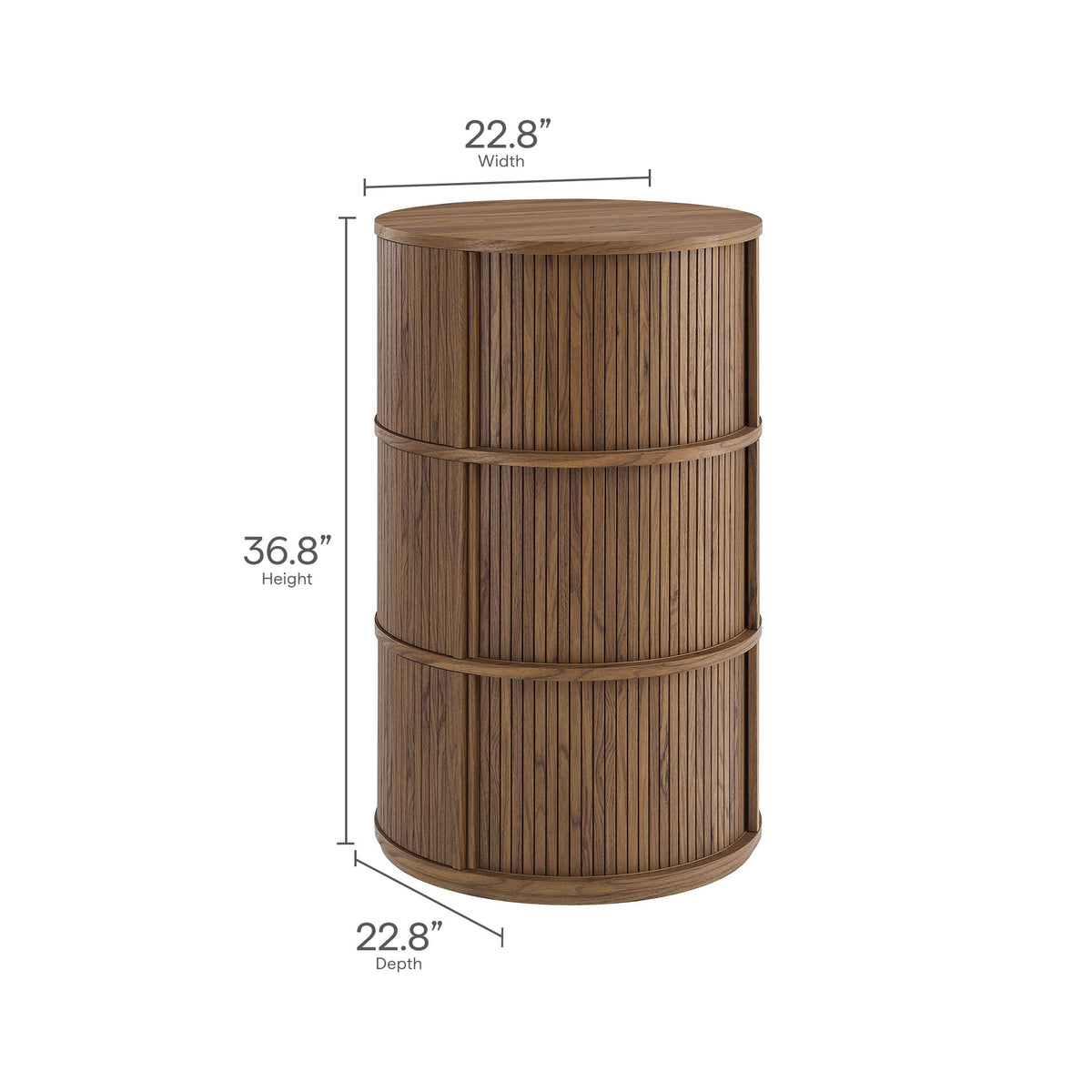 Clement Walnut Round Pedestal Stand Storage Table With Sliding Tambour Doors - Ornate Home