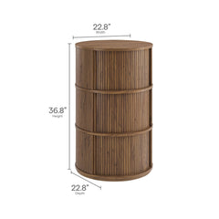 Clement Walnut Round Pedestal Stand Storage Table With Sliding Tambour Doors - Ornate Home