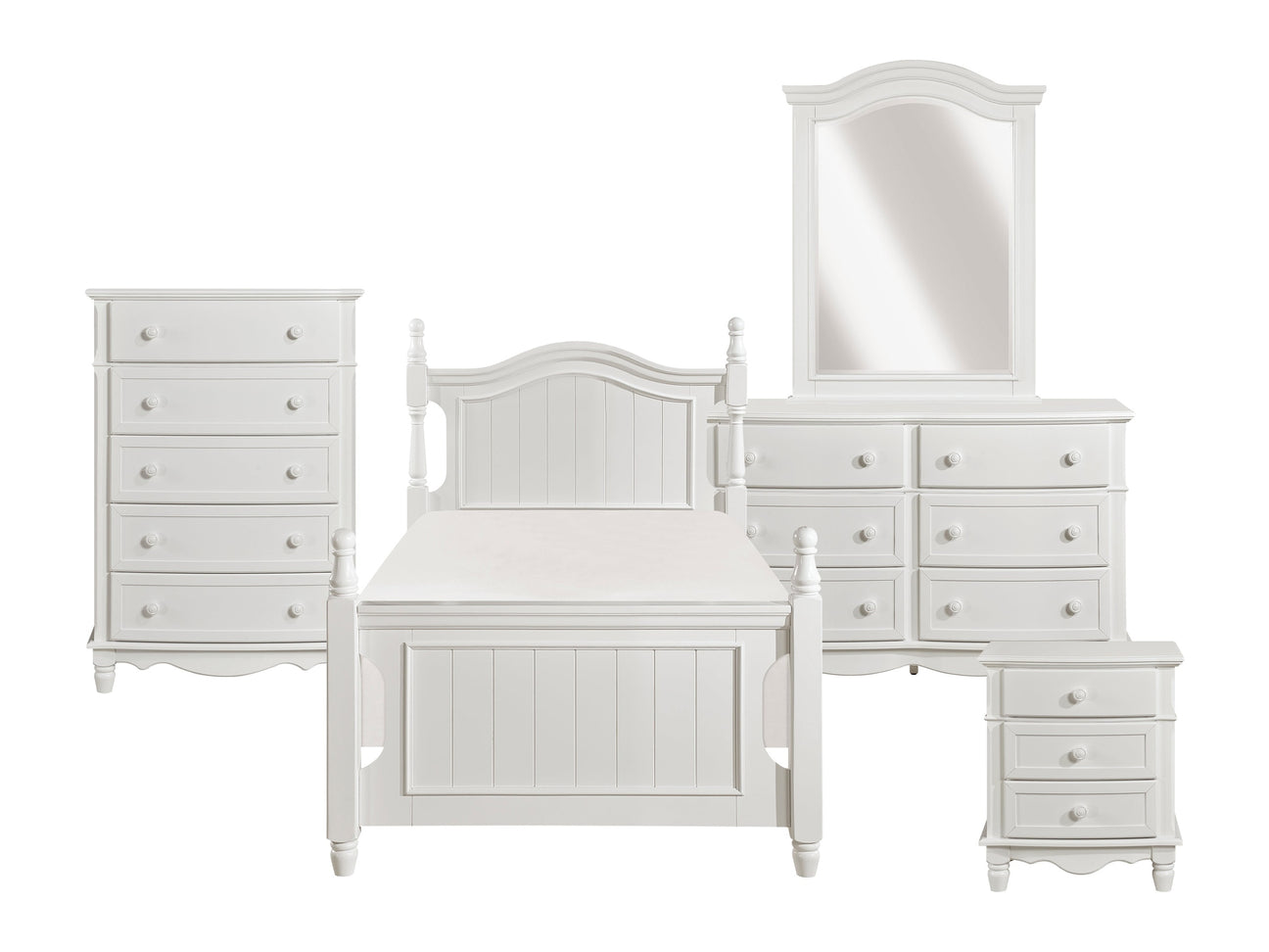 Clementine White 5-Piece Twin Bedroom Set - Ornate Home