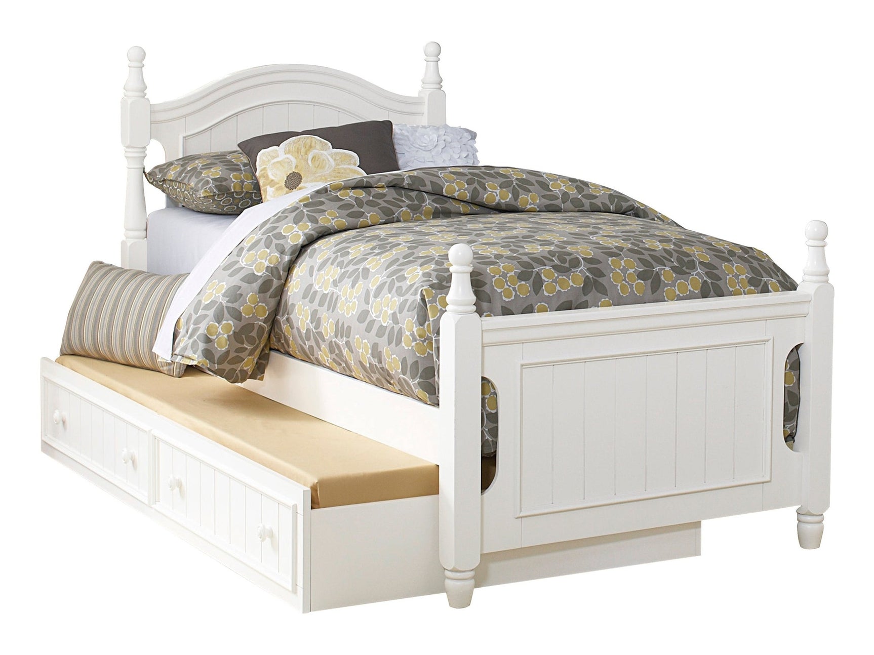 Clementine White Full Platform Bed with Twin Trundle - Ornate Home