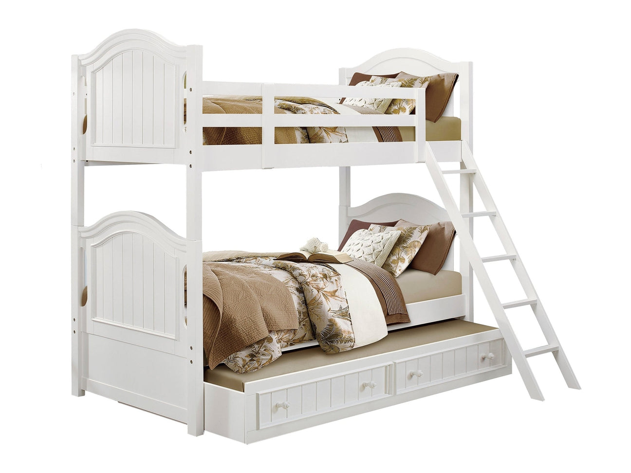 Clementine White Twin/Twin Bunk Bed with Twin Trundle - Ornate Home
