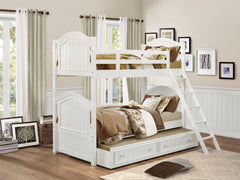 Clementine White Twin/Twin Bunk Bed with Twin Trundle - Ornate Home