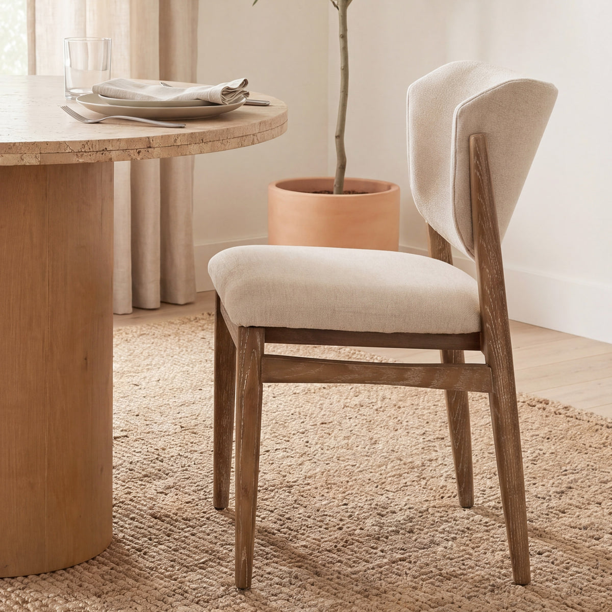 Cline Cream/Brown Curved Back Dining Side Chair (Set of 2) - Ornate Home