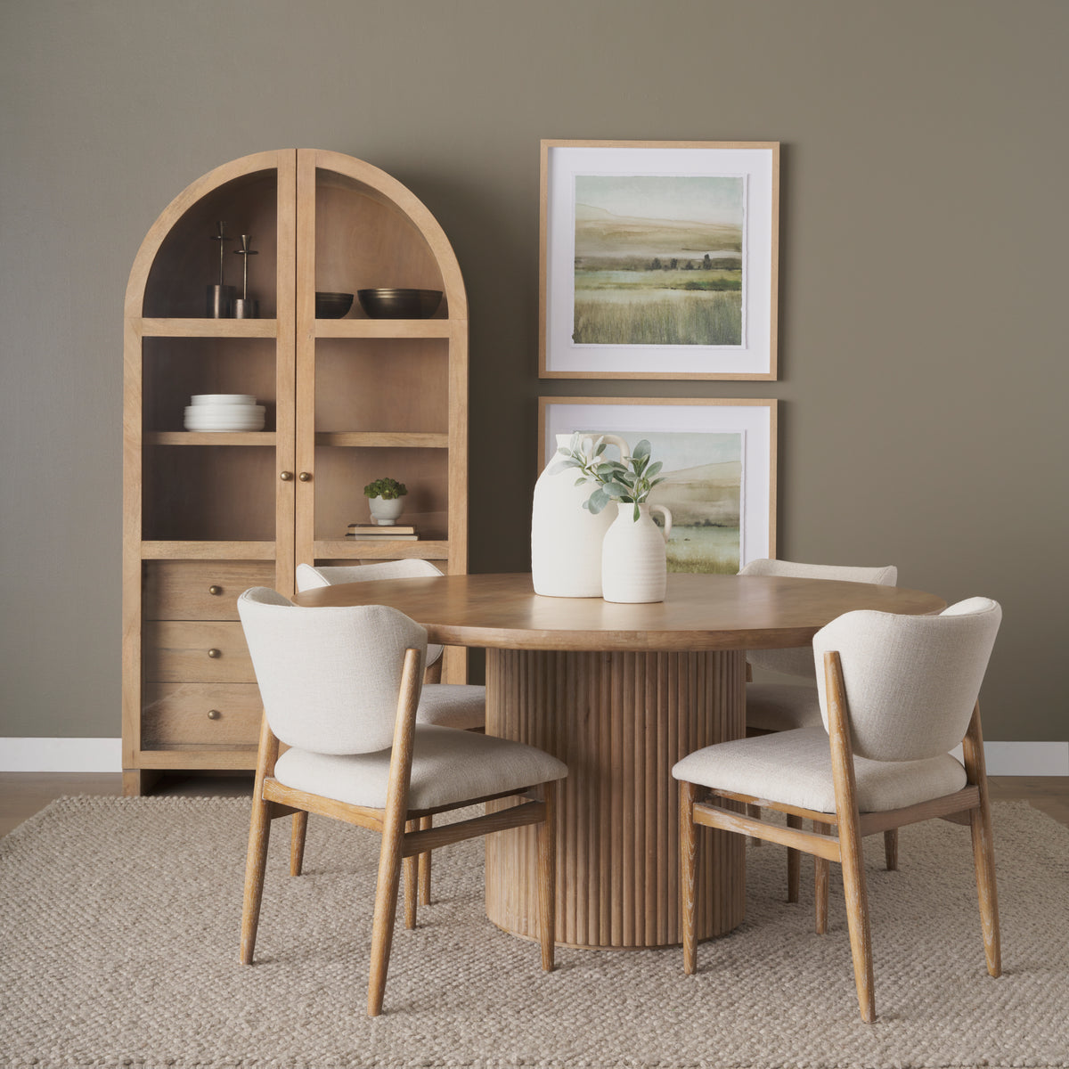 Cline Cream/Brown Curved Back Dining Side Chair (Set of 2) - Ornate Home