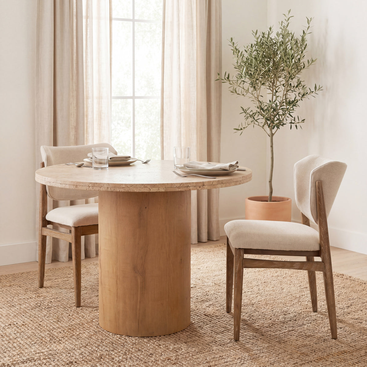 Cline Cream/Brown Curved Back Dining Side Chair (Set of 2) - Ornate Home
