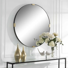 Clip Black/Gold Modern Round Mirror - Ornate Home