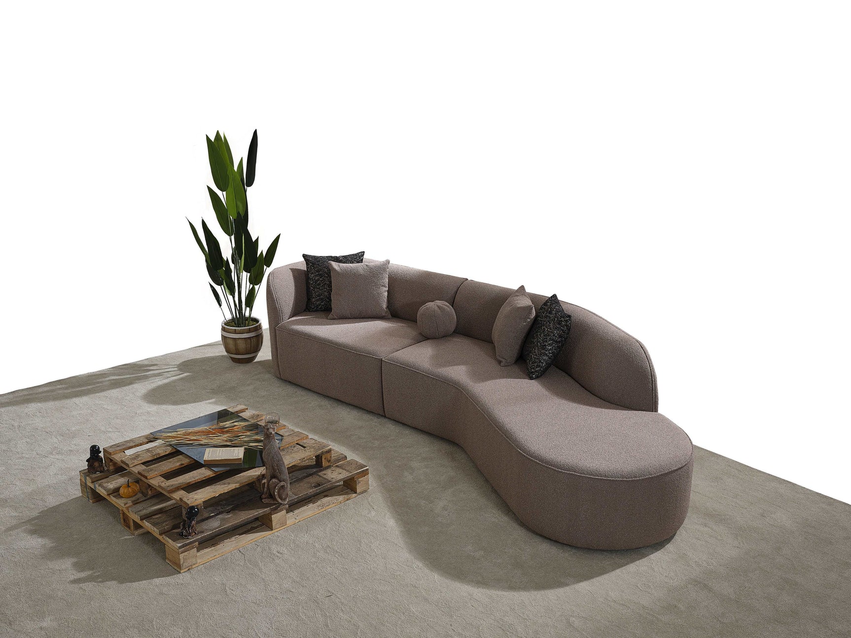 Cloe Mink Boucle 2pc Curved Sectional Sofa - Ornate Home