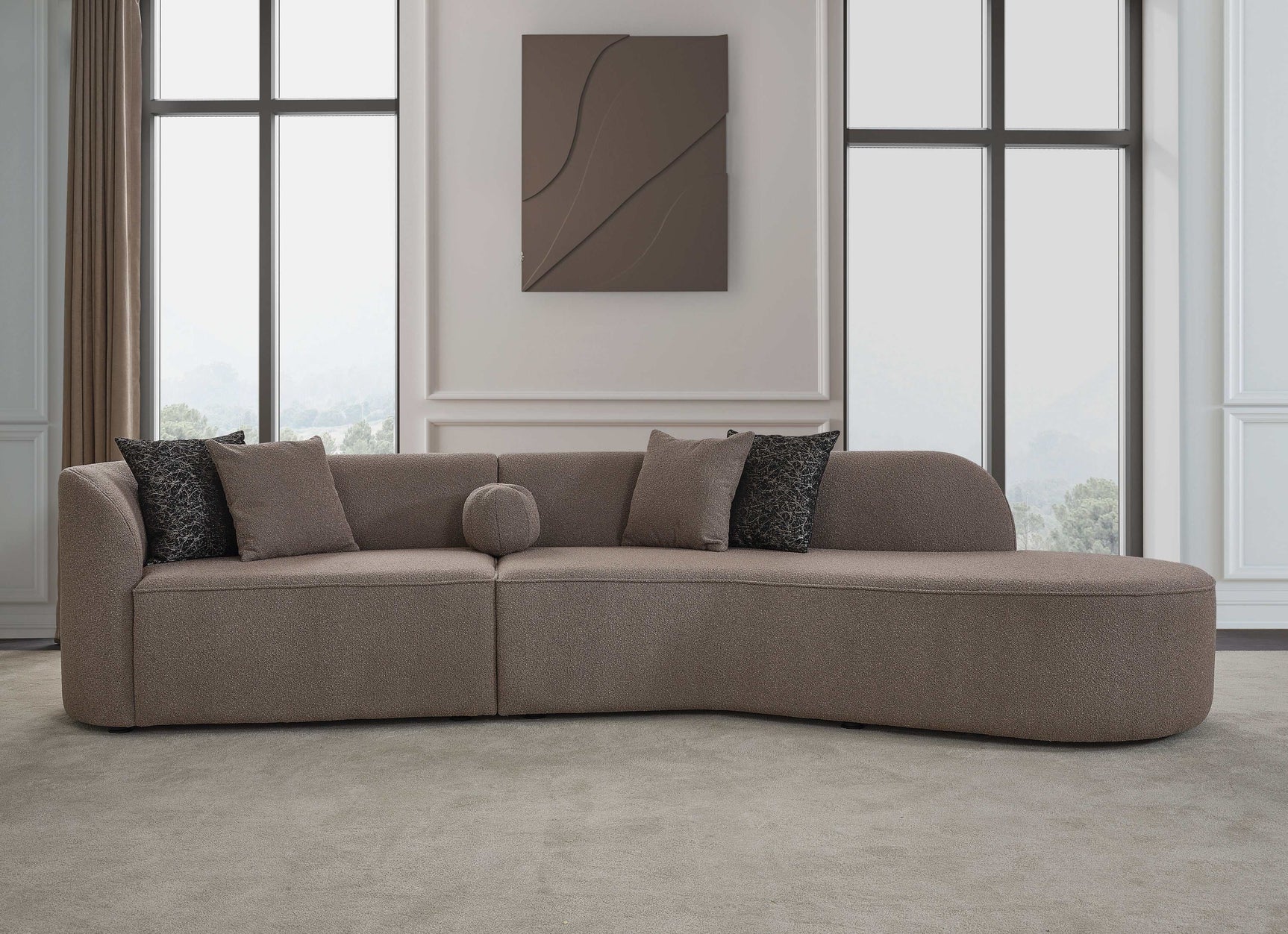 Cloe Mink Boucle 2pc Curved Sectional Sofa - Ornate Home
