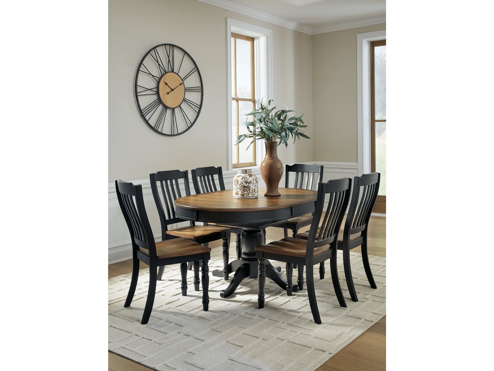Clorazi Black/Brown Extension Dining Table and 6 Chairs (Online Special Price) - Ornate Home