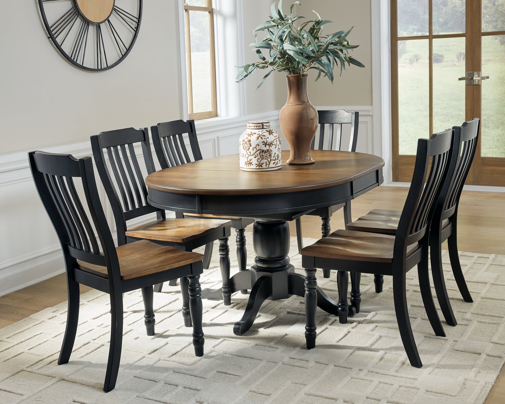 Clorazi Black/Brown Extension Dining Table and 6 Chairs (Online Special Price) - Ornate Home
