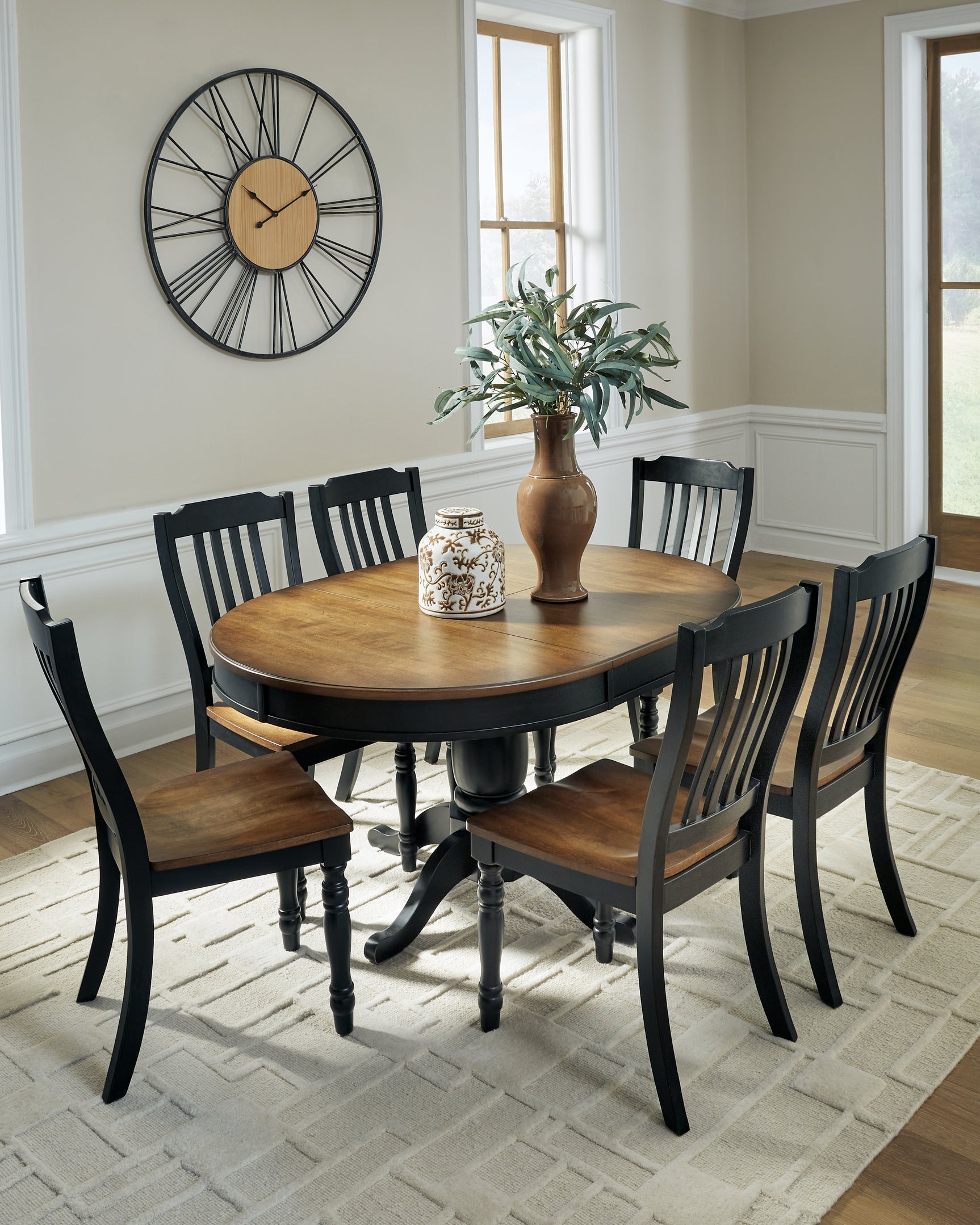 Clorazi Black/Brown Extension Dining Table and 6 Chairs (Online Special Price) - Ornate Home