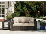 Coastline Bay Brown Outdoor Loveseat with Cushion - Ornate Home