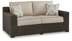 Coastline Bay Brown Outdoor Loveseat with Cushion - Ornate Home