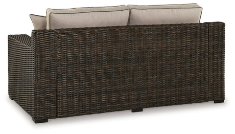 Coastline Bay Brown Outdoor Loveseat with Cushion - Ornate Home