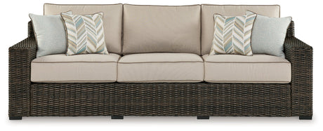 Coastline Bay Brown Outdoor Sofa with Cushion - Ornate Home