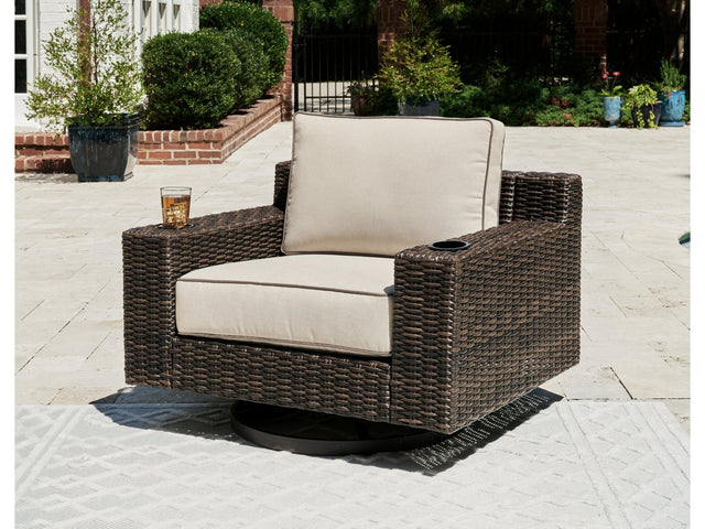 Coastline Bay Brown Outdoor Swivel Lounge with Cushion - Ornate Home