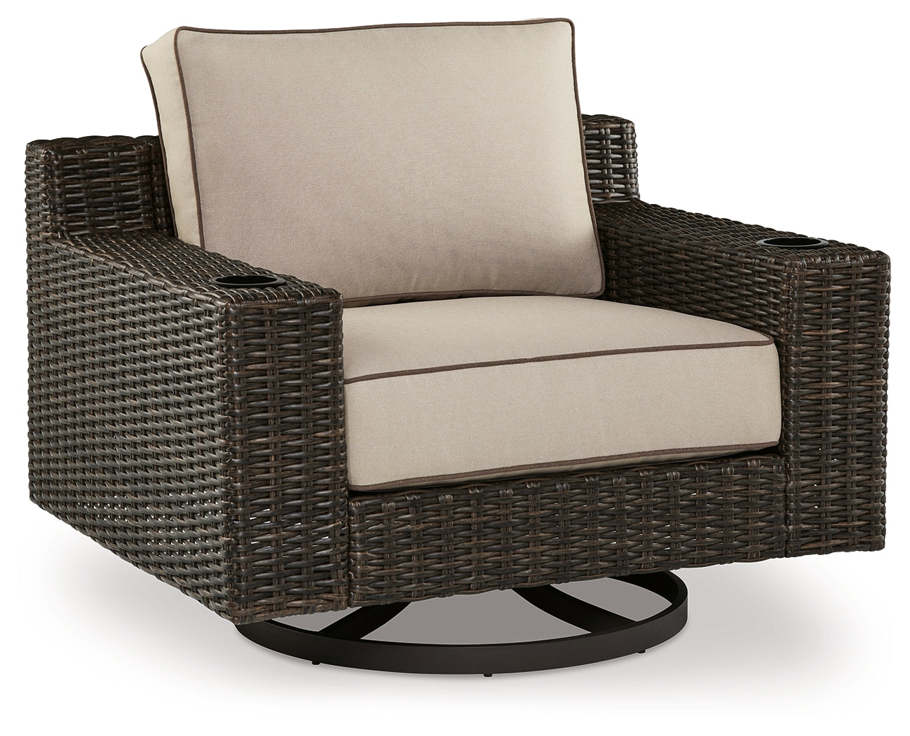 Coastline Bay Brown Outdoor Swivel Lounge with Cushion - Ornate Home