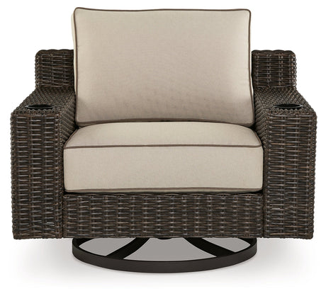 Coastline Bay Brown Outdoor Swivel Lounge with Cushion - Ornate Home