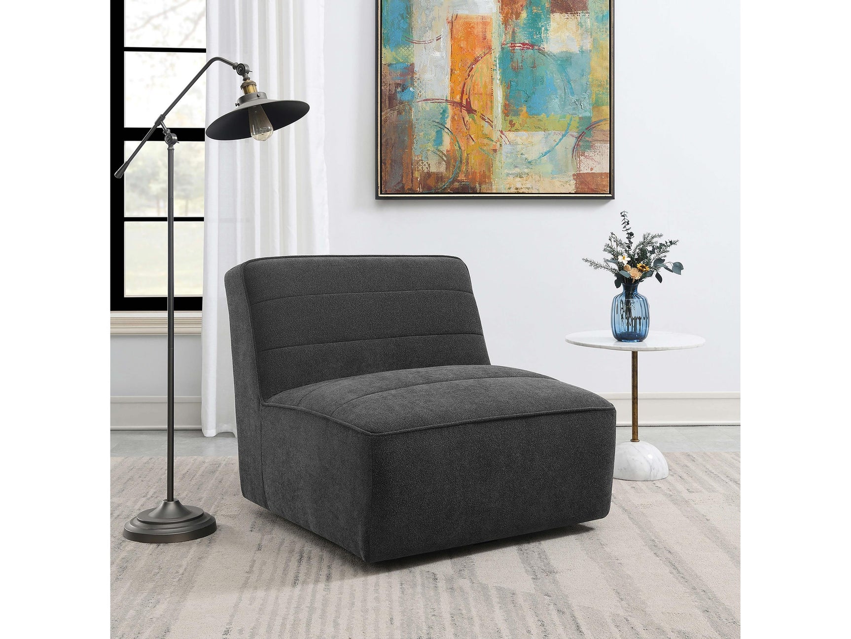 Cobie Dark Charcoal Upholstered Armless Swivel Chair - Ornate Home