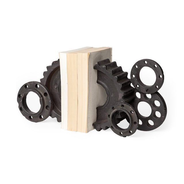 Cogsworth Brown Resin Industrial Gear Bookends (Set of 2) - Ornate Home