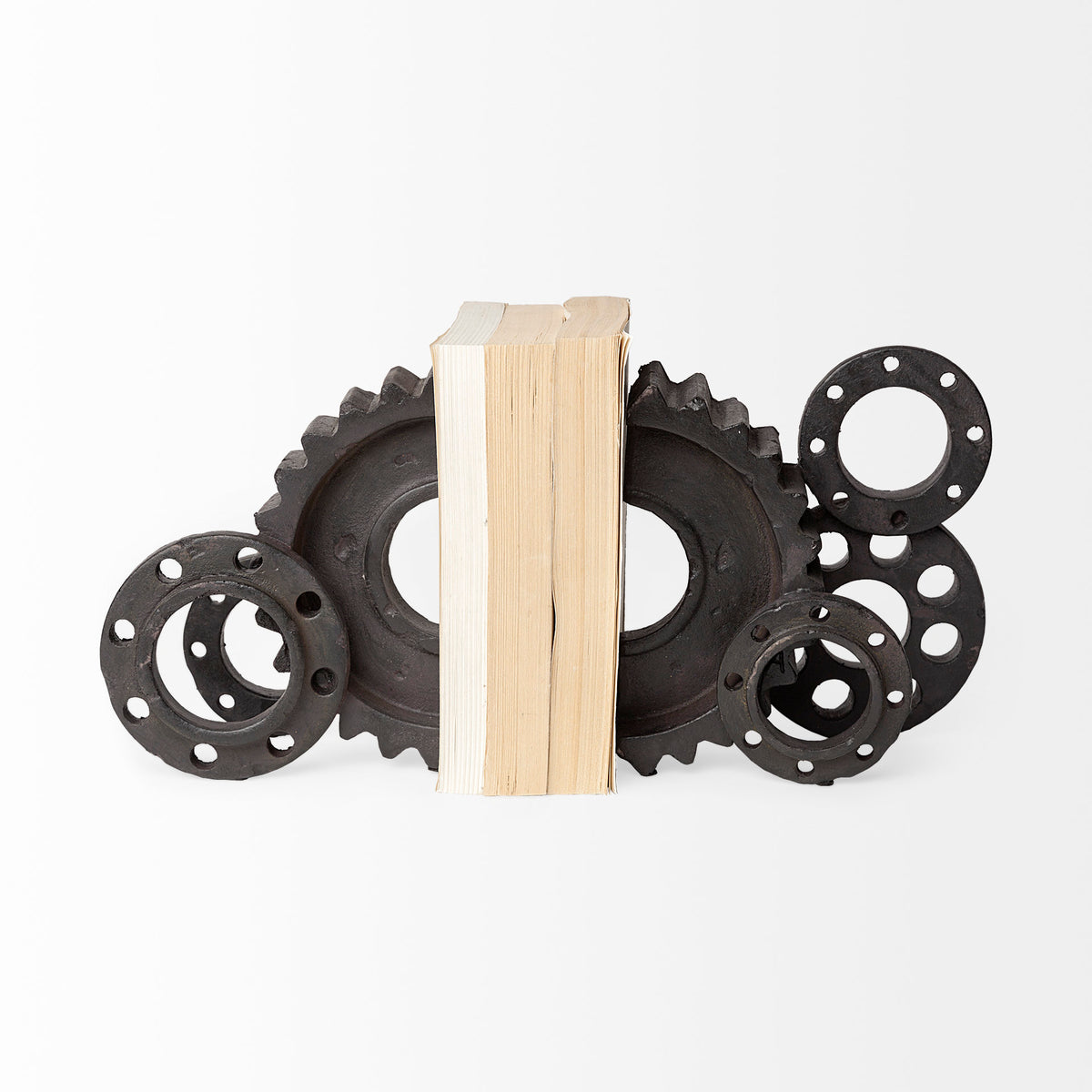 Cogsworth Brown Resin Industrial Gear Bookends (Set of 2) - Ornate Home
