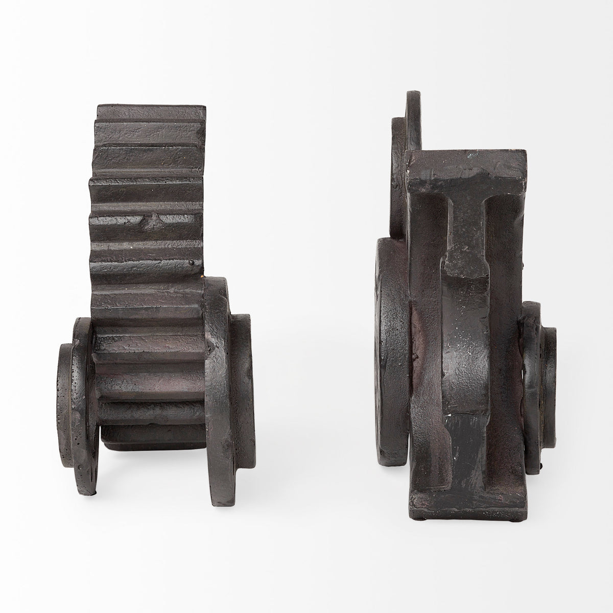 Cogsworth Brown Resin Industrial Gear Bookends (Set of 2) - Ornate Home
