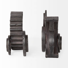 Cogsworth Brown Resin Industrial Gear Bookends (Set of 2) - Ornate Home
