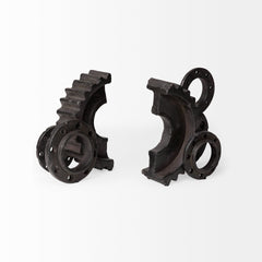 Cogsworth Brown Resin Industrial Gear Bookends (Set of 2) - Ornate Home