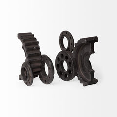 Cogsworth Brown Resin Industrial Gear Bookends (Set of 2) - Ornate Home