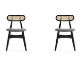Colbert Dining Chair in Black and Cane with Grey Upholstered Seating (set of 2) - Ornate Home