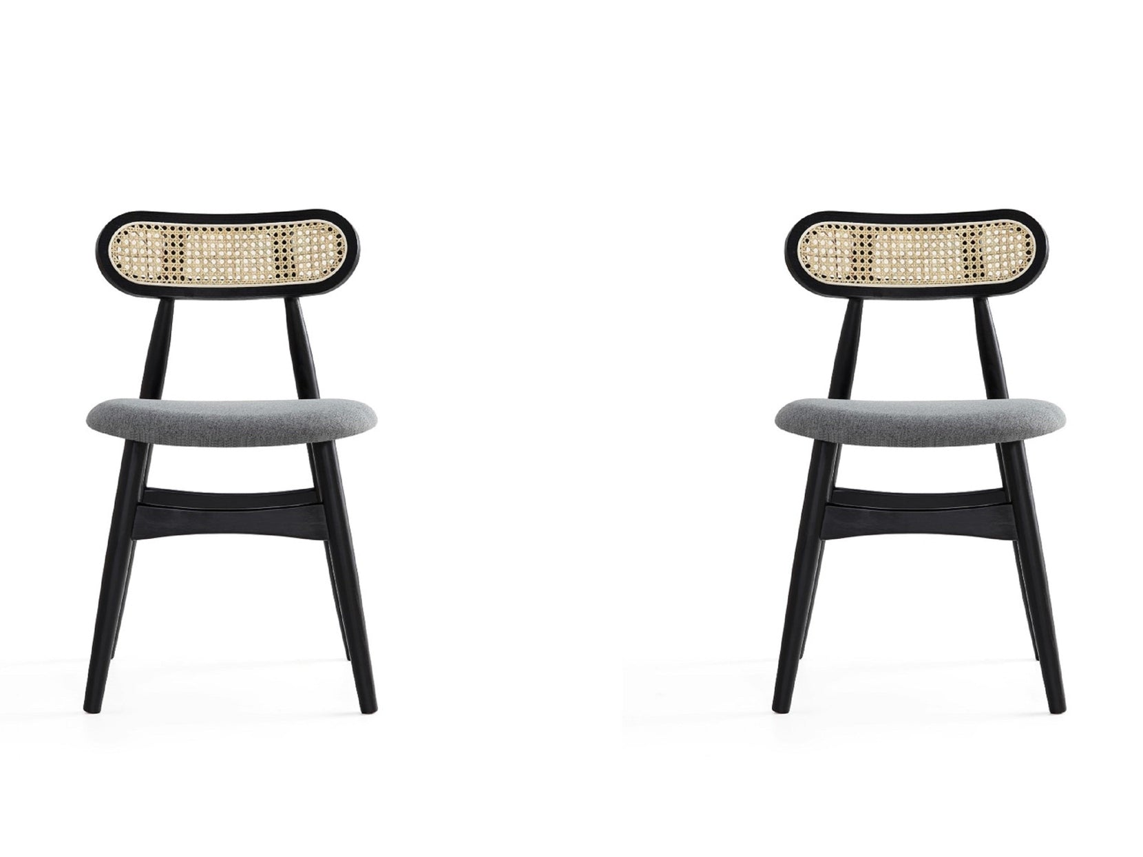 Colbert Dining Chair in Black and Cane with Grey Upholstered Seating (set of 2) - Ornate Home