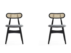 Colbert Dining Chair in Black and Cane with Grey Upholstered Seating (set of 2) - Ornate Home