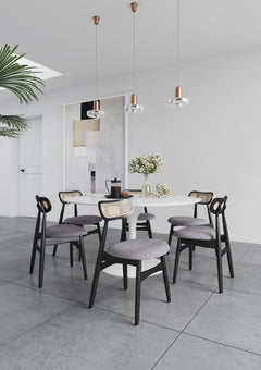 Colbert Dining Chair in Black and Cane with Grey Upholstered Seating (set of 2) - Ornate Home