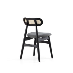 Colbert Dining Chair in Black and Cane with Grey Upholstered Seating (set of 2) - Ornate Home