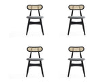 Colbert Dining Chair in Black and Cane with Grey Upholstered Seating (set of 4) - Ornate Home