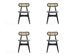 Colbert Dining Chair in Black and Cane with Grey Upholstered Seating (set of 4) - Ornate Home