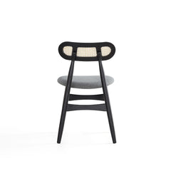 Colbert Dining Chair in Black and Cane with Grey Upholstered Seating (set of 4) - Ornate Home