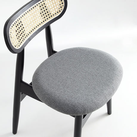 Colbert Dining Chair in Black and Cane with Grey Upholstered Seating (set of 4) - Ornate Home