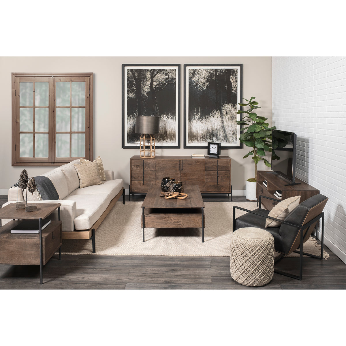 Colburne Beige 95" Upholstered Three Seater Sofa