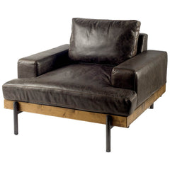 Colburne Brown Leather Body Wood/Iron Frame Club Chair