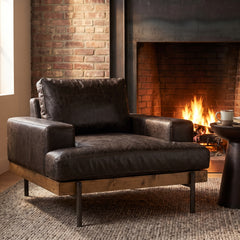 Colburne Brown Leather Body Wood/Iron Frame Club Chair