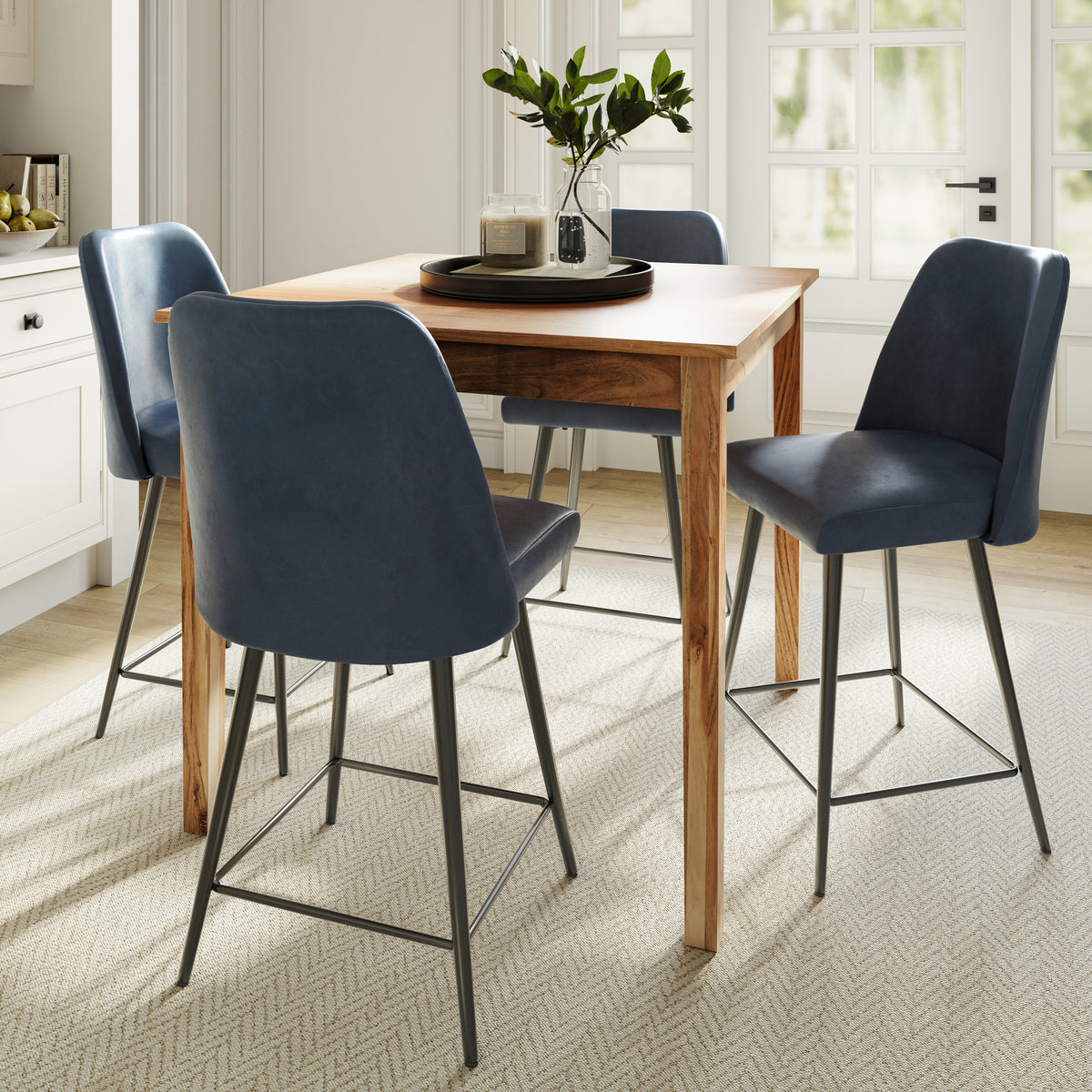 Colby Natural/Blueberry Counter Dining Table w/ 4 Maddox Stools - Ornate Home