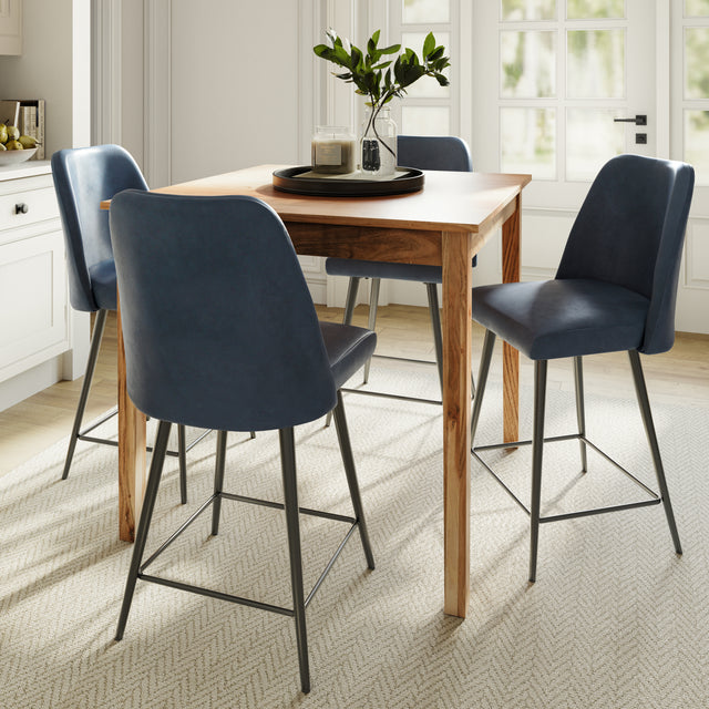 Colby Natural/Blueberry Counter Dining Table w/ 4 Maddox Stools - Ornate Home