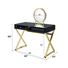 Coleen Black Vanity Desk w/Mirror & Jewelry Tray - Ornate Home