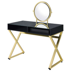 Coleen Black Vanity Desk w/Mirror & Jewelry Tray - Ornate Home
