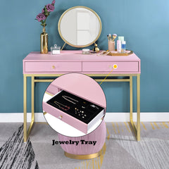 Coleen Pink Vanity Desk w/Mirror & Jewelry Tray - Ornate Home