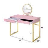 Coleen Pink Vanity Desk w/Mirror & Jewelry Tray - Ornate Home