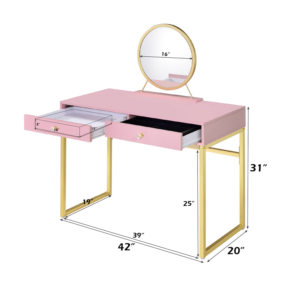 Coleen Pink Vanity Desk w/Mirror & Jewelry Tray - Ornate Home
