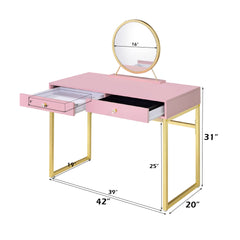Coleen Pink Vanity Desk w/Mirror & Jewelry Tray - Ornate Home